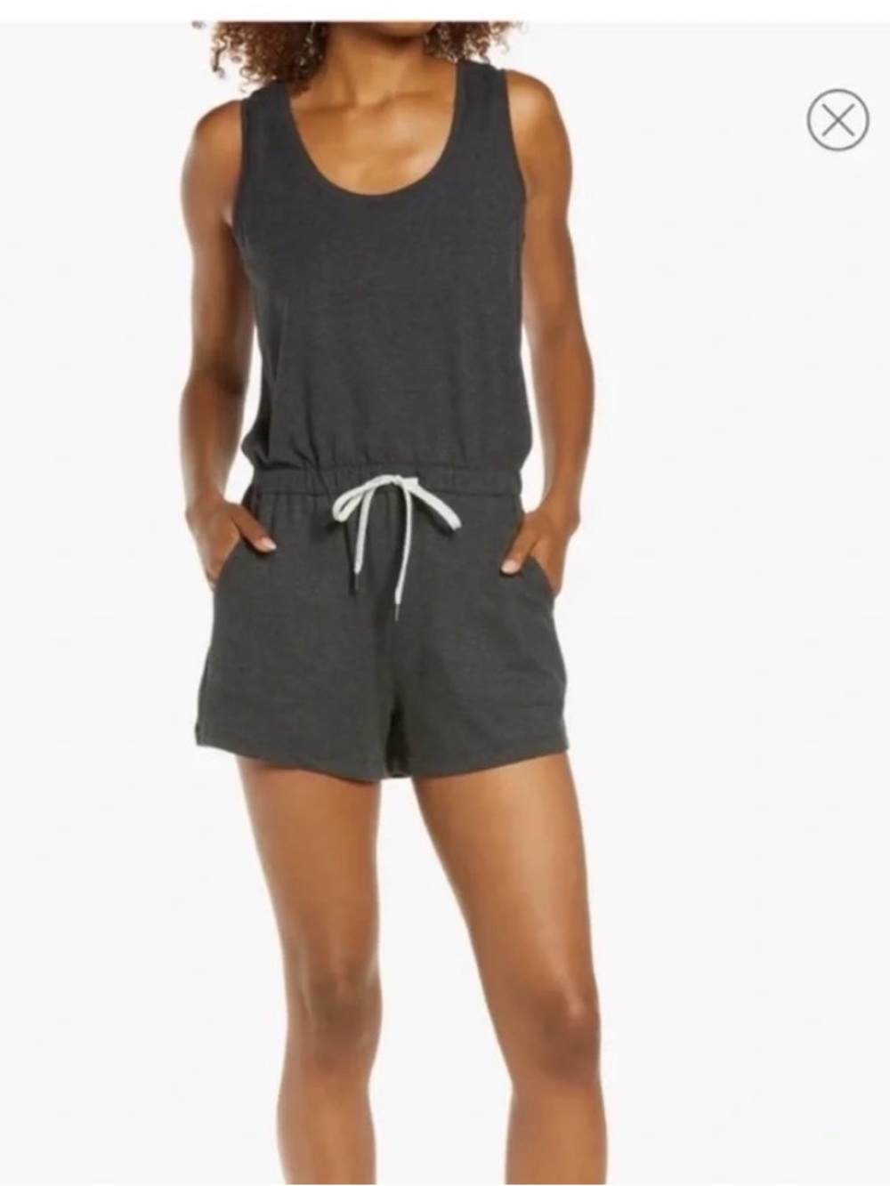 NWOT - Amazon Essentials Women's Charcoal Sleeveless Knit Romper with Drawstring